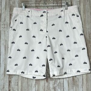 British Khaki Cotton Bermuda Shorts Bicycle Embroidery Pockets White Black sz 10